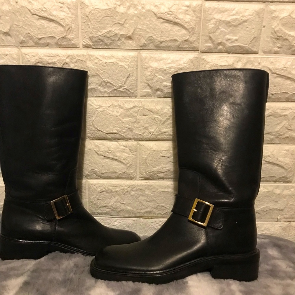 GUCCI Black leather MOTORCYCLE BOOTS 5.5